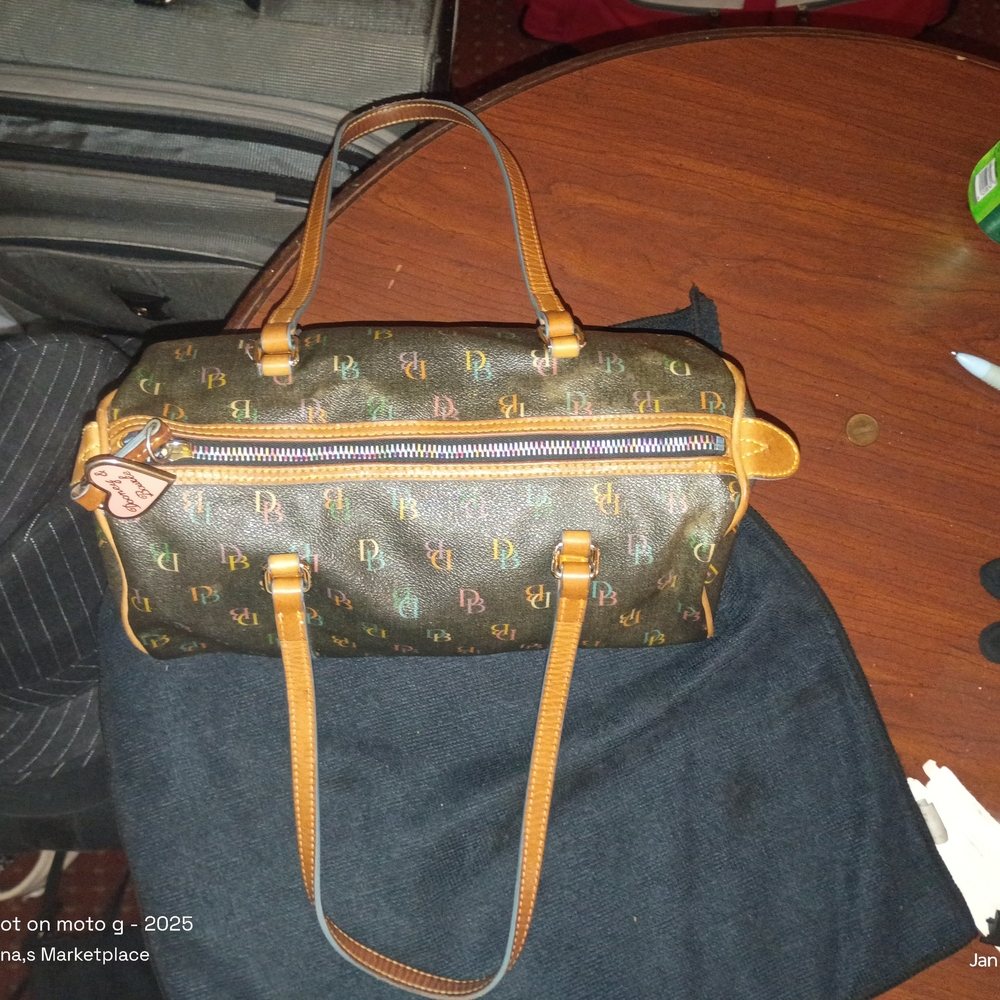 Dooney & Bourke Multicolor Monogram Satchel with Tan Trim - Picture 2 of 7